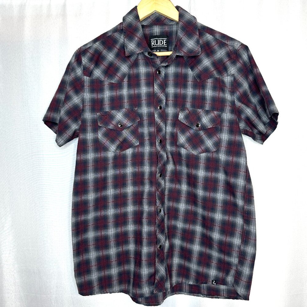 Rude Western Short Sleeve Shirt Black Snaps Medium Western Streetwear Equestrian